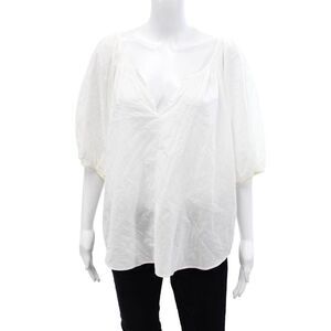 Organic John Patrick Womens Cotton Short Sleeve V-Neck Blouse White Size L
